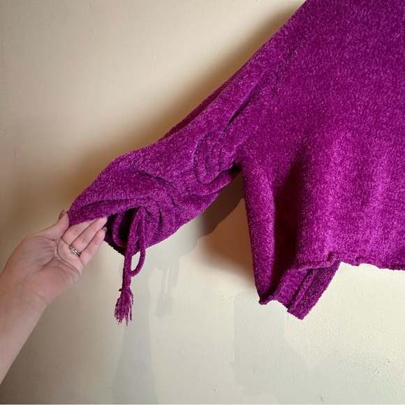 Free people Open Front Sweater Cardigan Hot Pink Cinched Tie Sleeves Women’s XS - Picture 8 of 14